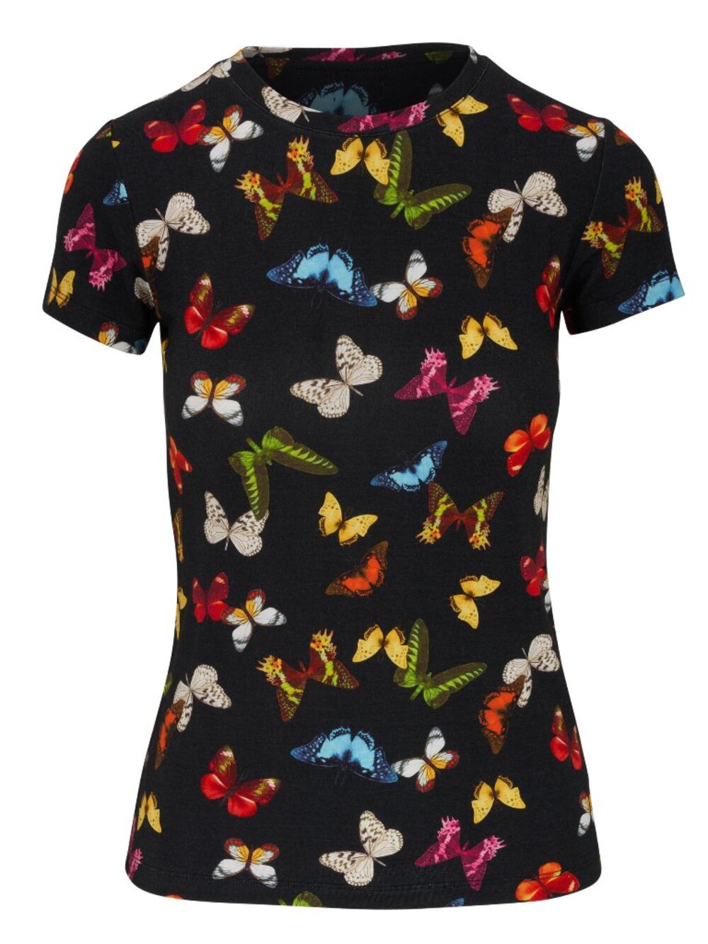 L'Agence Ressi Black Multi Butterfly Print Crewneck T-Shirt Size XS